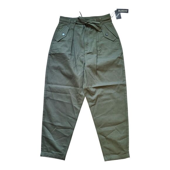 Blank NYC Pants - Blank NYC Olive Green Pleated Pants w/ Tie Waist Women's Size 30 NWT 100% Cotton